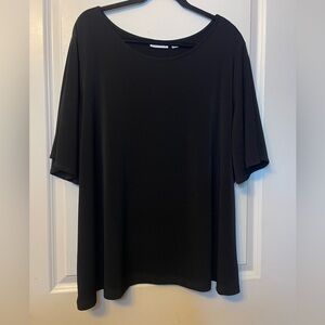 Susan Graver 3X Classic Black Short Cold Shoulder Sleeve Top